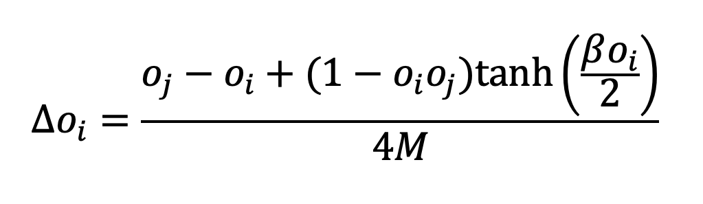 Delta 0i=(oj-oi+(1-oioj)tanh(beta*oi/2)))/4M